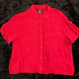 Red crop top,button up, short sleeve